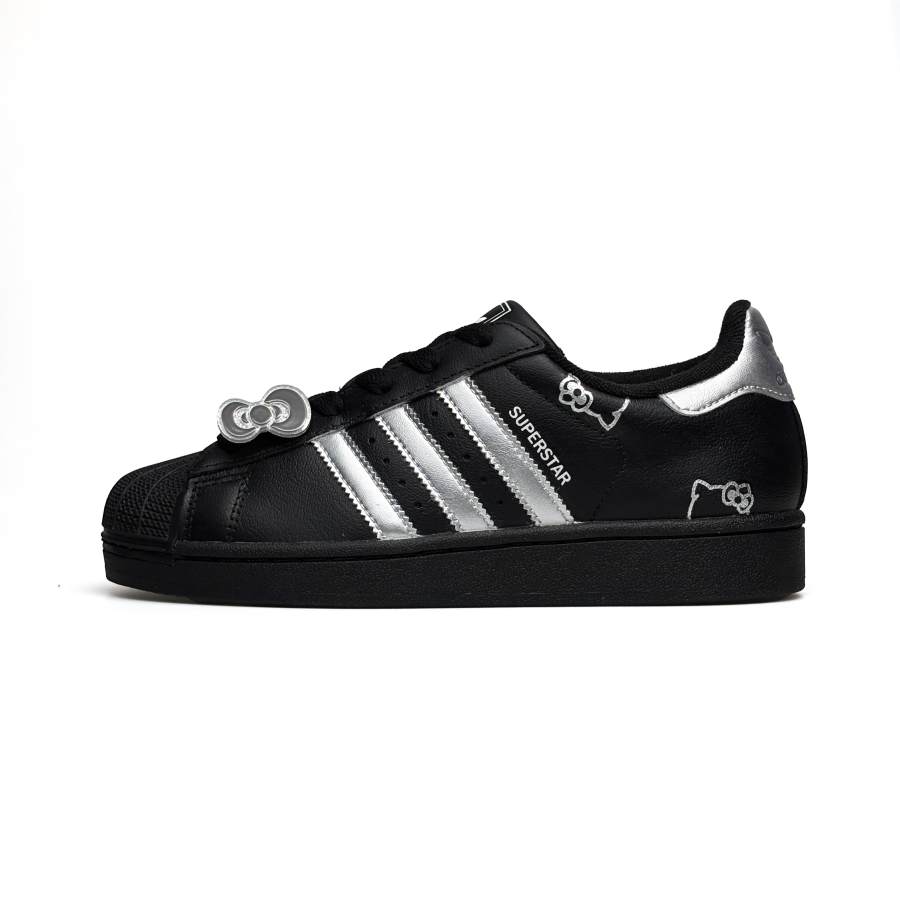 Adidas Originals Superstar 2 Sparkling Silver Kitten Kids' Skateboarding Shoes Black Silver Teenagers