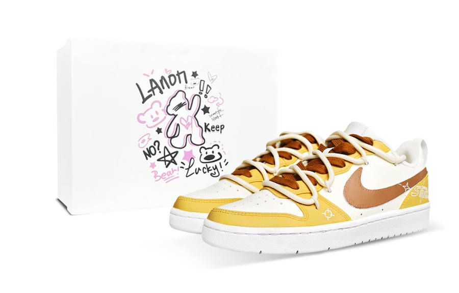 Nike Nike Court Borough Low 2 Synthetic Leather Slip Resistant Low top Kids' Skateboarding Shoes Yellow Unisex