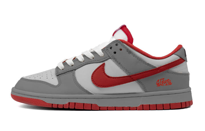 Nike Nike Dunk Ash Leather Slip Resistant Abrasion Resistant Low top Skateboard Shoes Gray Red Kids'