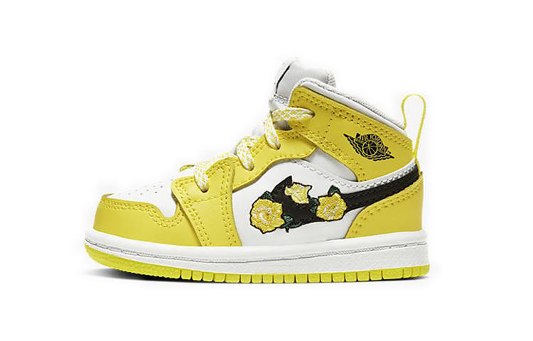 Jordan Jordan Air Jordan 1 Mid Se Floral High top Toddler Shoes Yellow Rose Baby