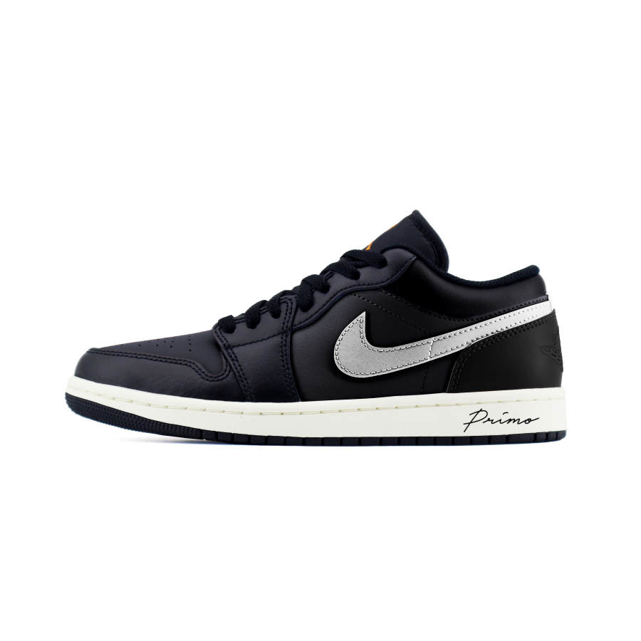 Jordan Jordan Air Jordan 1 Black Silver Leather Abrasion Resistant Low top Children's Basketball Shoes Black Teenagers