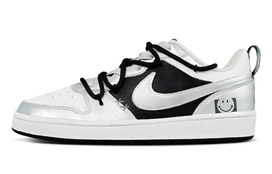 Nike Nike Court Borough 2 Hip Hop Synthetic Leather Low top Kids' Skateboarding Shoes Silver Teenagers