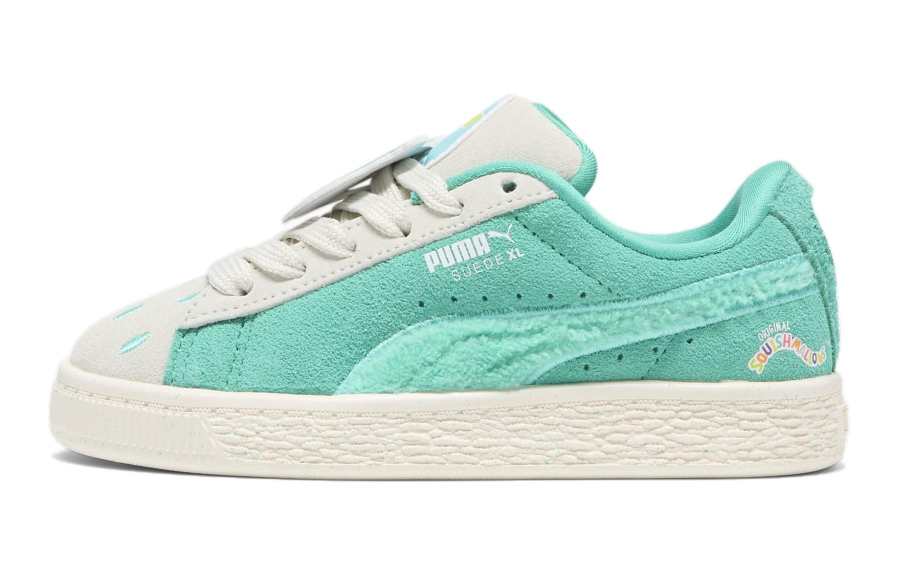 PUMA x Squishmallows Suede XL Leather, Textile Comfortable Low top Kids' Skateboarding Shoes Green White Kids'