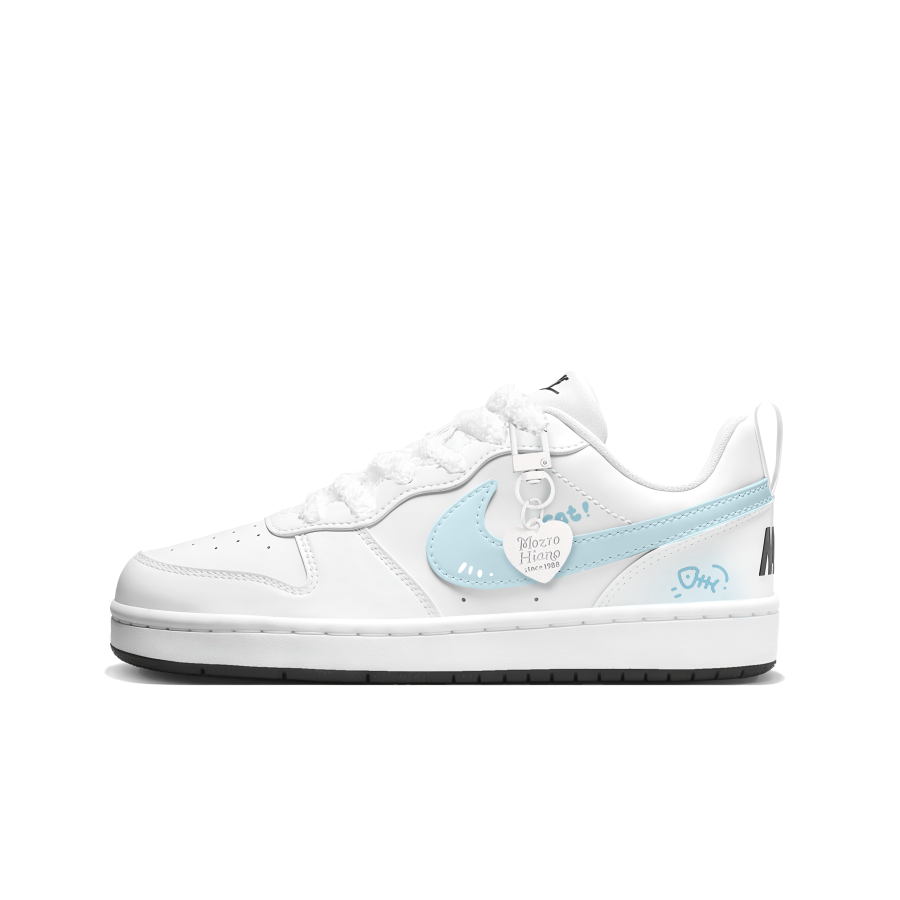 Nike Nike Court Borough Synthetic Leather Slip Resistant Abrasion Resistant Low top Kids' Skateboarding Shoes Blue White
