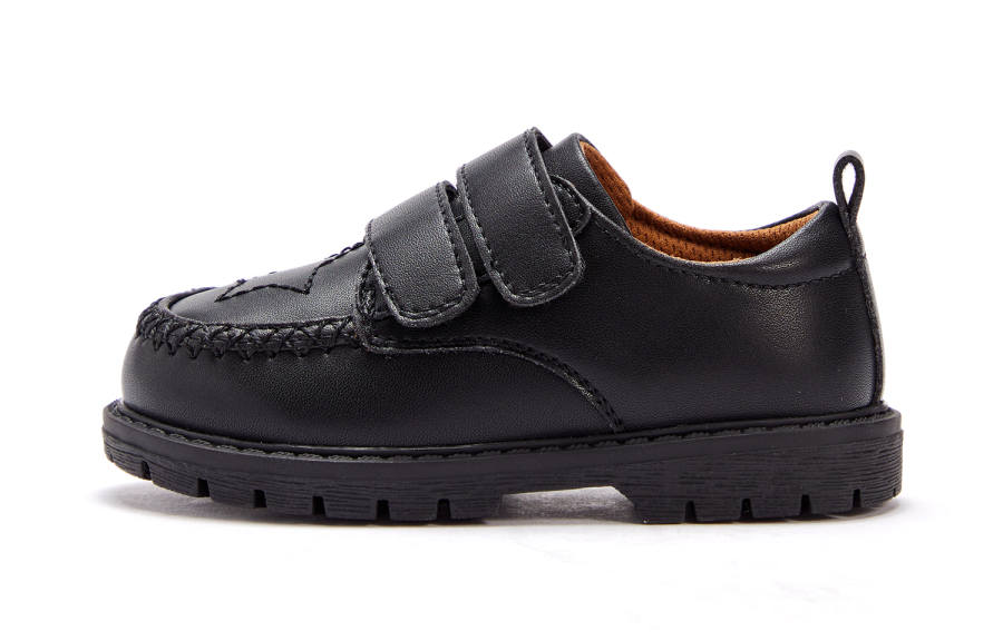 DAVE&BELLA Slip Resistant Anti Kick Abrasion Resistant Breathable Low top Kids' Leather Shoes Black