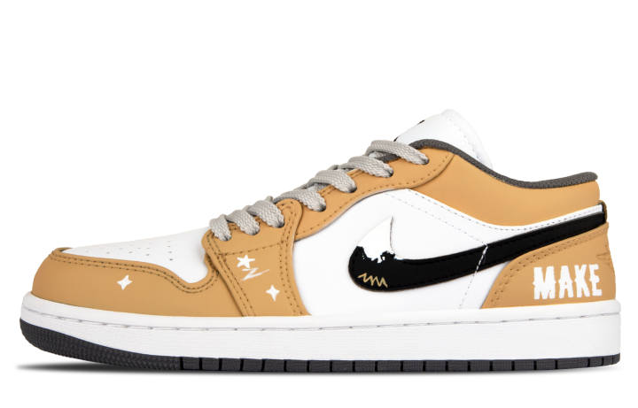 Jordan Jordan Air Jordan 1 Low Iron Grey Slip Resistant Low top Children's Basketball Shoes Yellow Unisex