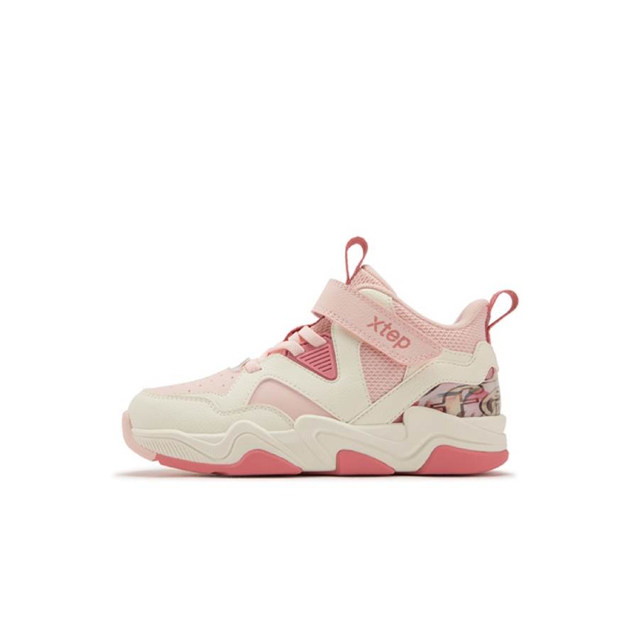 XTEP Slip Resistant Abrasion Resistant Support Mid top Basketball Shoes Primrose Pink Grass Yellow Kids'