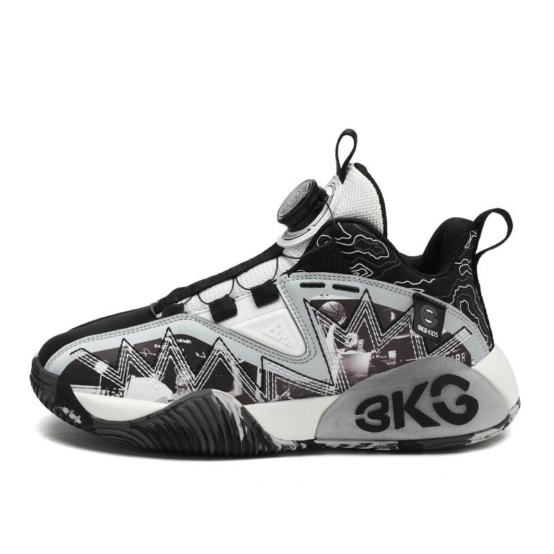 BKG Anti Kick Abrasion Resistant Anti Kick And Abrasion Resistant Mid top Children's Basketball Shoes Black White Kids'
