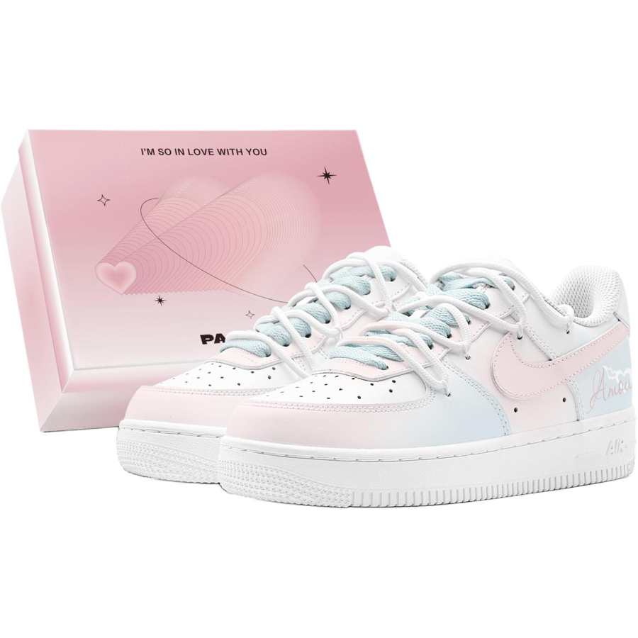 Nike Nike Air Force 1 Icing Sugar Love Feather Leather Low top Kids' Skateboarding Shoes Lotus Color Teenagers