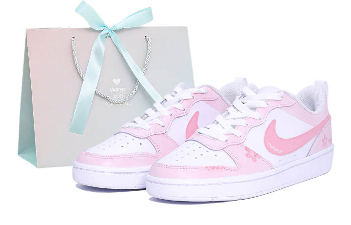 Nike Nike Court Borough Cherry Blossoms Leather Slip Resistant Cushioning Breathable Low top Skateboard Shoes Pink Kids'