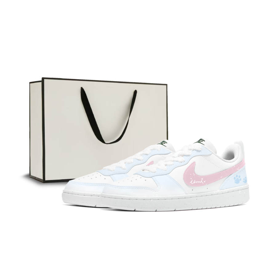 Nike Nike Court Borough Abrasion Resistant Cushioning Breathable Low top Kids' Skateboarding Shoes Blue Pink Teenagers
