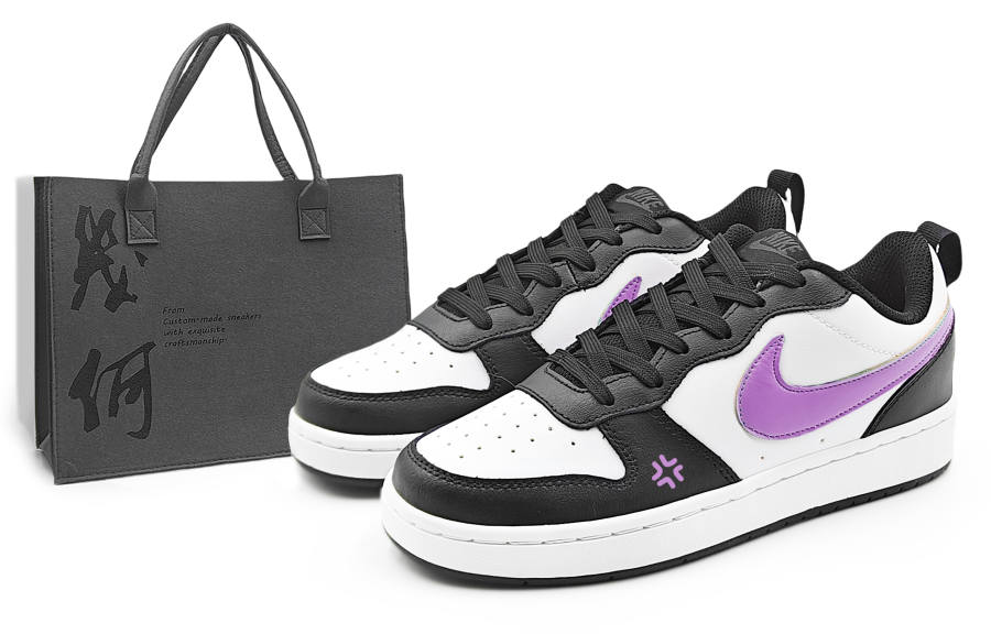 Nike Nike Court Borough Low 2 Leather Low top Kids' Skateboarding Shoes Black Purple Teenagers