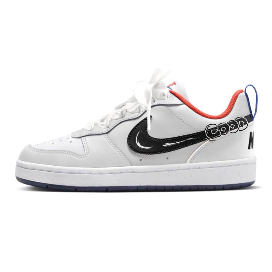 Nike Nike Court Borough Leak White Rubber Film Breathable Low top Kids' Skateboarding Shoes White Teenagers