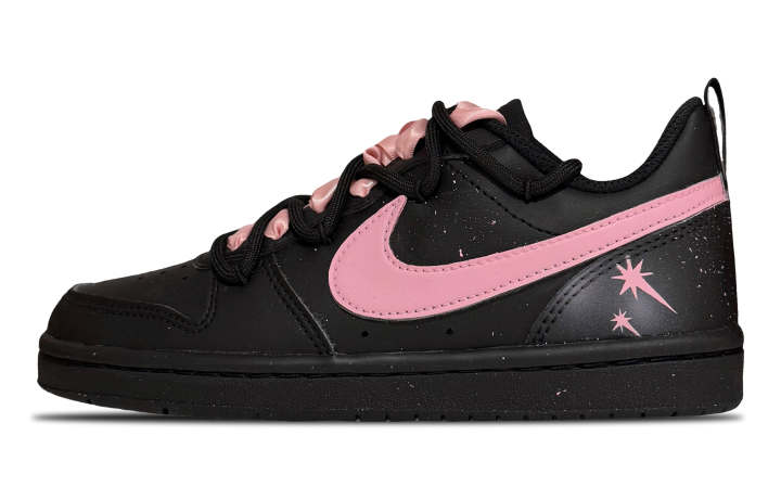 Nike Nike Court Borough Dark Pink Shooting Stars Leather Slip Resistant Low top Kids' Skateboarding Shoes Black Unisex