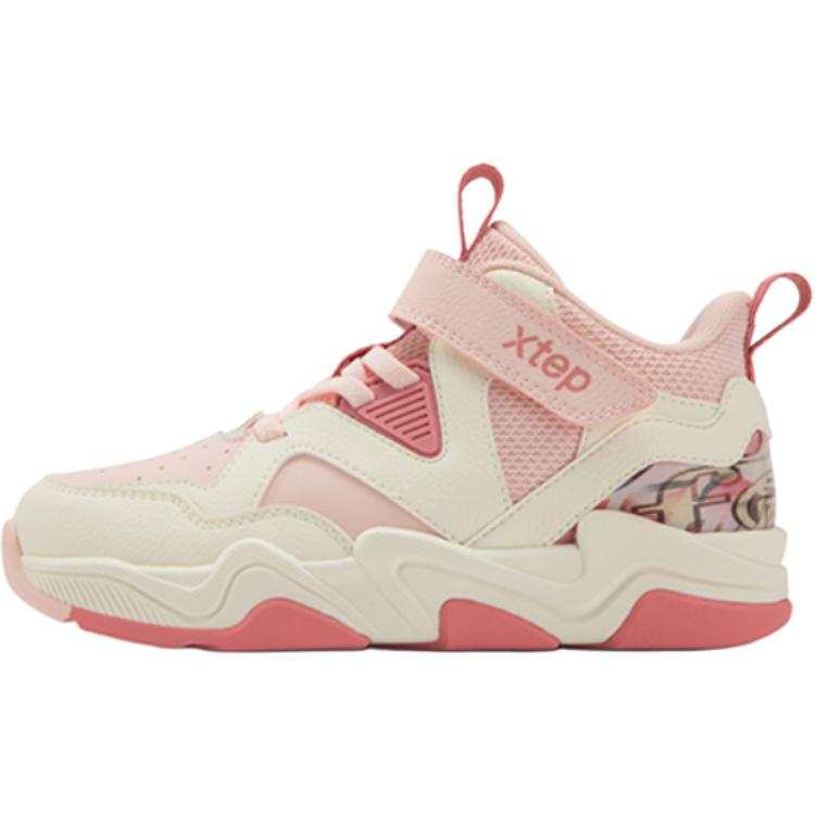 XTEP Cushioning High top Children's Basketball Shoes Cherry Blossom Pink/Vanilla Yellow Children Aged 3 7 Years Old