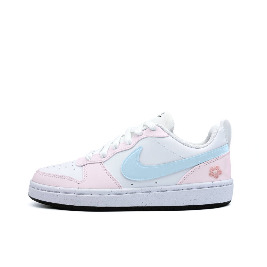 Nike Nike Court Borough Soft Pink Floral Synthetic Leather Low top Kids' Skateboarding Shoes White Teenagers