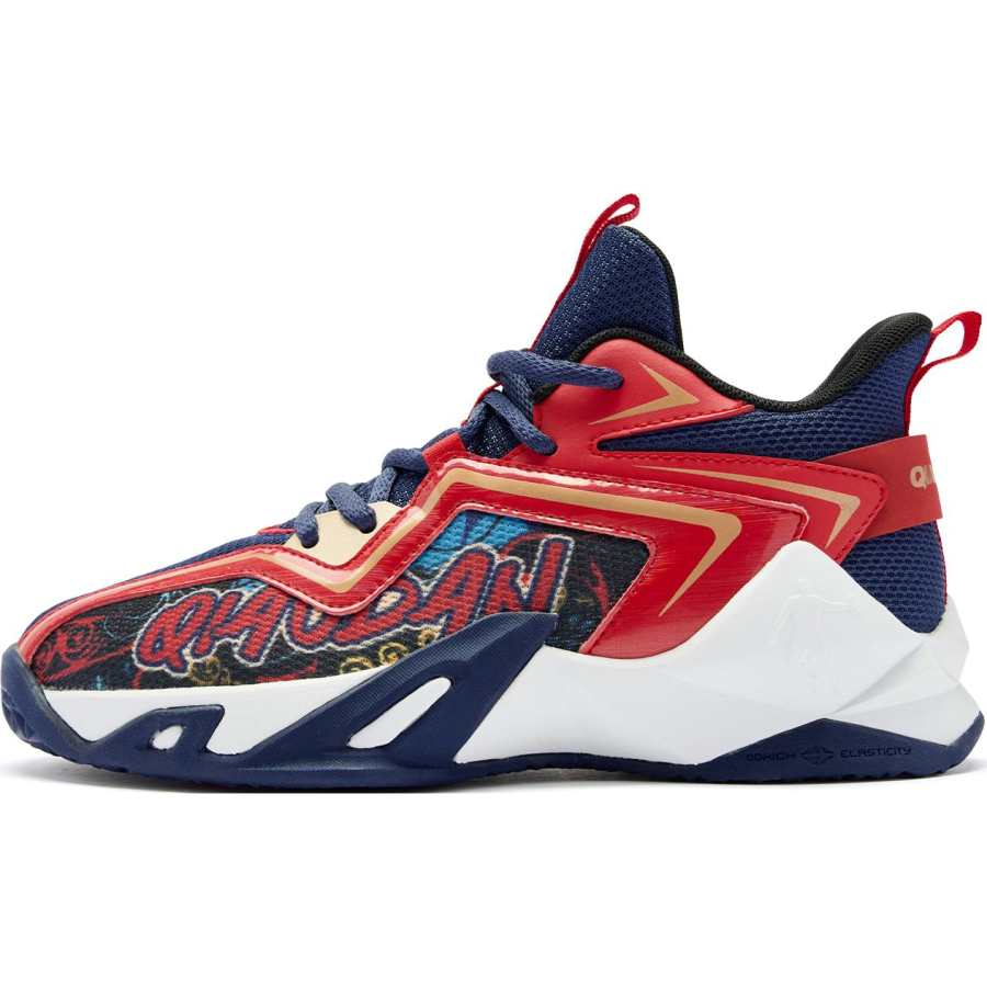 QIAODAN Synthetic Leather, Textile High top Basketball Shoes Blue Red Unisex