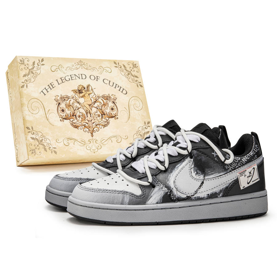 Nike Nike Court Borough Slip Resistant Abrasion Resistant Low top Kids' Skateboarding Shoes Gray White Teenagers