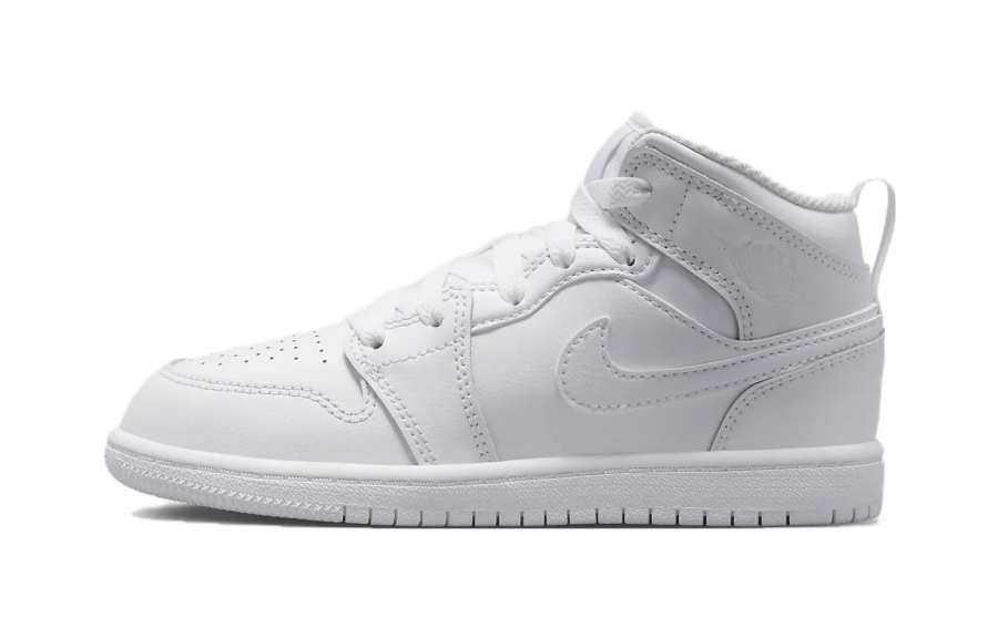 Jordan Jordan Air Jordan 1 Mid Cushioning Wear-Resistant Mid-Top Children's Basketball Shoes White Children Aged 3-7 Years Old