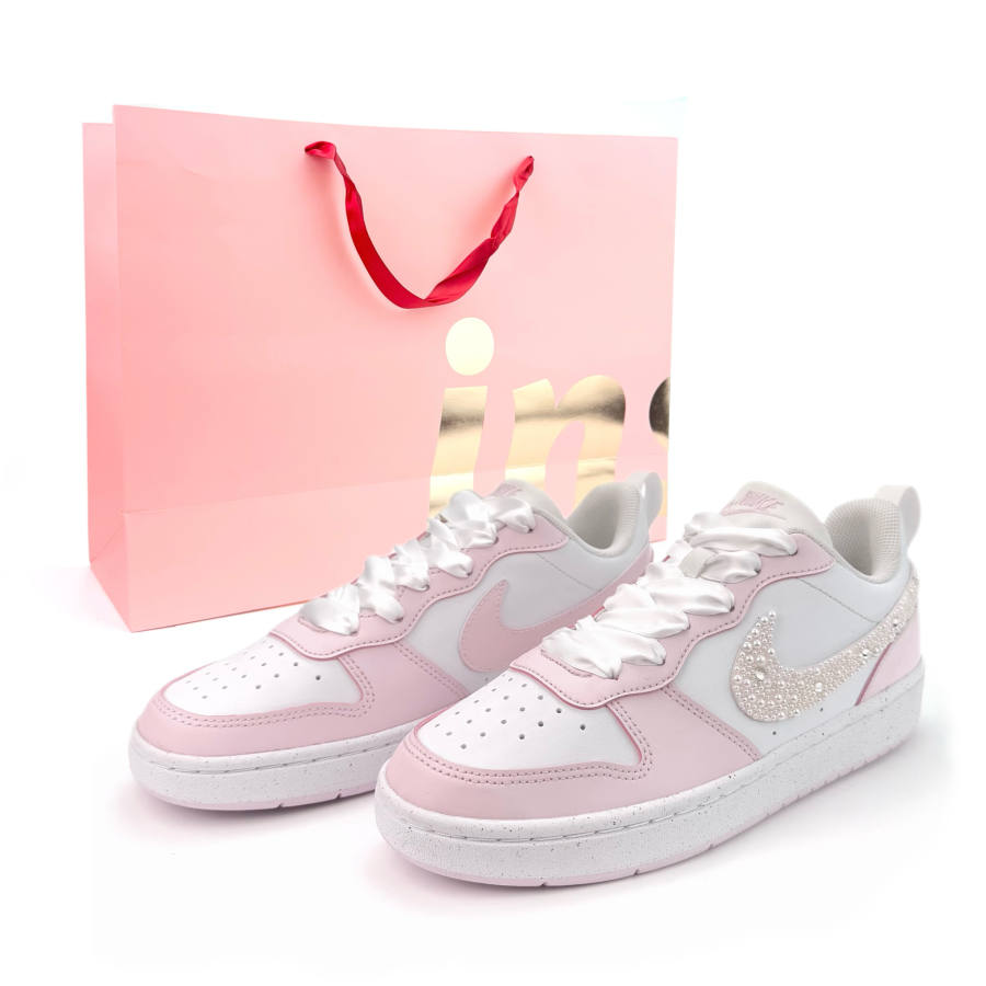 Nike Nike Court Borough White Peach Pearl Synthetic Leather Low top Kids' Skateboarding Shoes Pink Teenagers