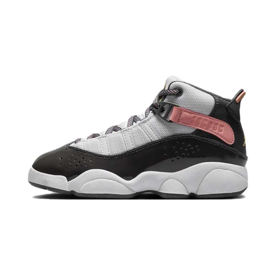 Jordan Jordan Air Jordan 6 Rings Slip Resistant Cushioning Mid top Children's Basketball Shoes White Black Pink