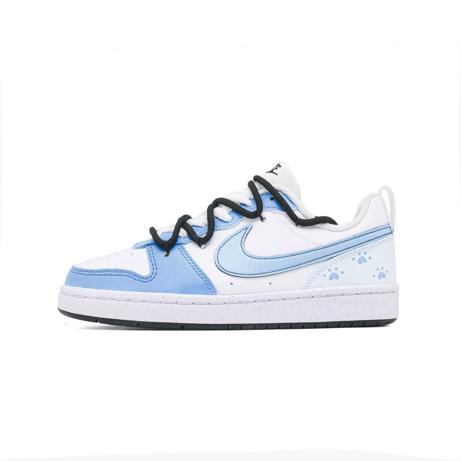 Nike Nike Court Borough Blue And White Meow Print Synthetic Leather Slip Resistant Cushioning Slip Resistant Cushioning