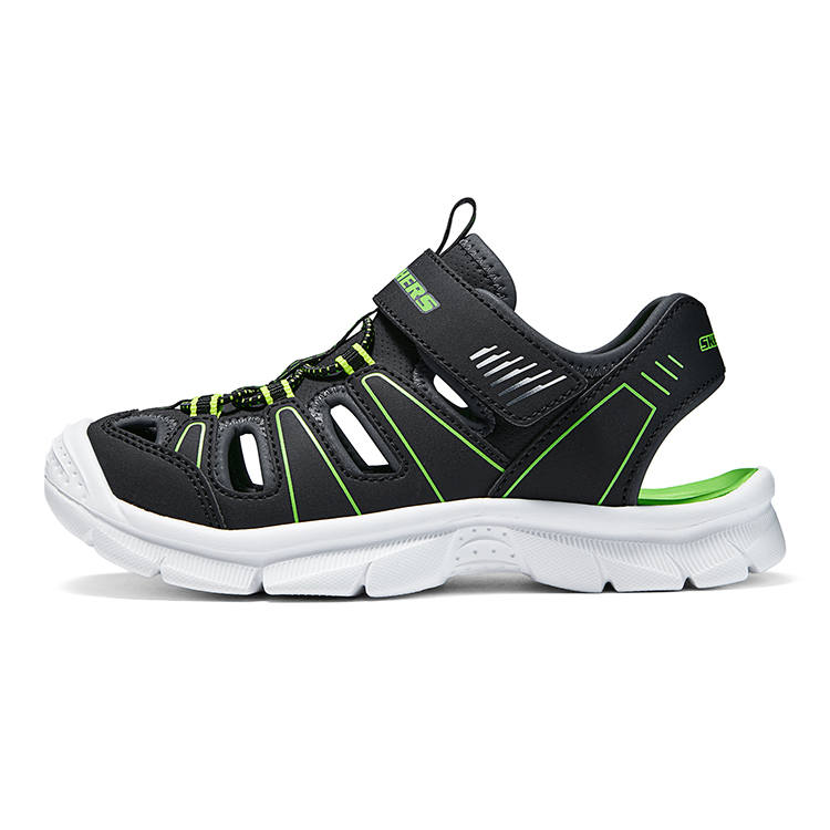 Skechers Kids PU Polyurethane Slip Resistant, Abrasion Resistant, Breathable, And Quick Dry Low top Sandal Black/Lemon
