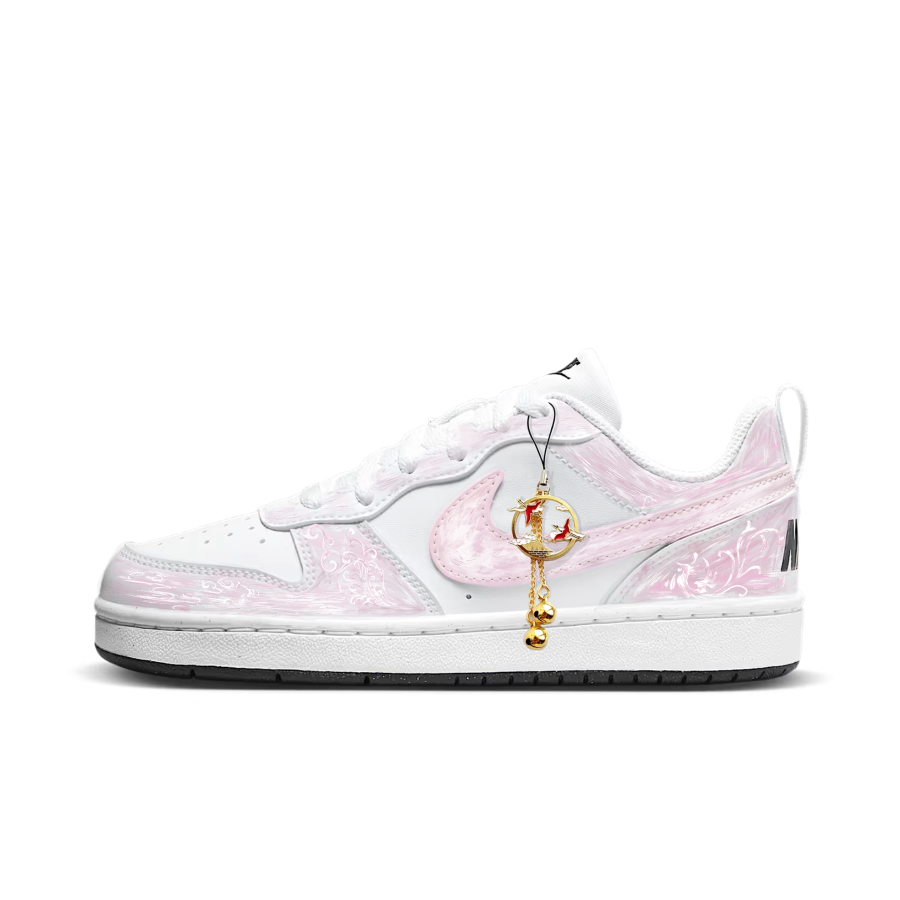 Nike Nike Court Borough Synthetic Leather Slip Resistant Cushioning Low top Kids' Skateboarding Shoes Pink White Teenagers