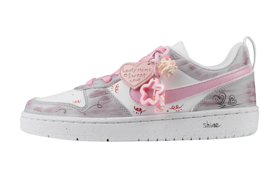 Nike Nike Court Borough Low 2 Slip Resistant Low top Kids' Skateboarding Shoes White Pink Teenagers