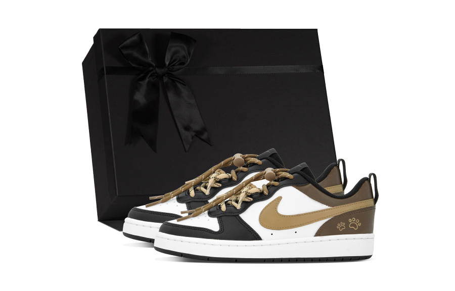 Nike Nike Court Borough Crispy Bear Paw Synthetic Leather, Leather Abrasion Resistant Low top Skateboard Shoes Black Brown