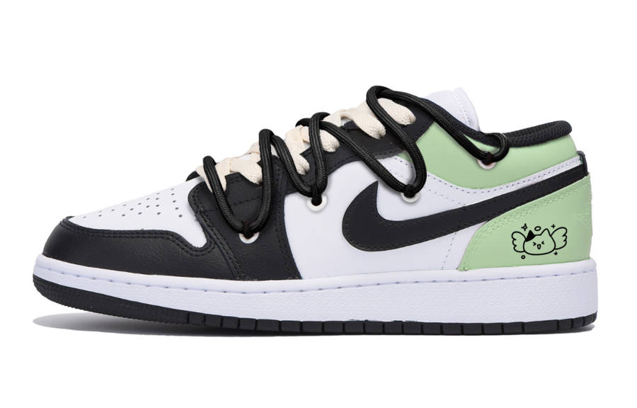 Jordan Jordan Air Jordan 1 Slip Resistant Low top Children's Basketball Shoes Black Green Teenagers