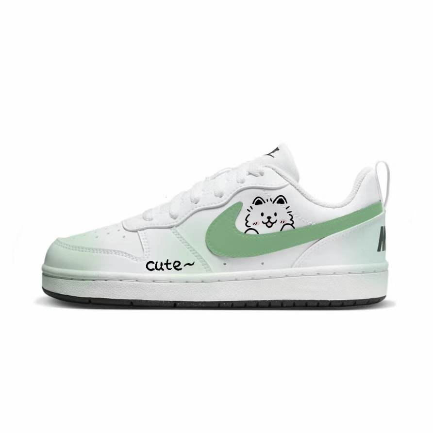 Nike Nike Court Borough Green Wilderness Sam Synthetic Leather Low top Kids' Skateboarding Shoes White Teenagers