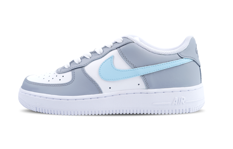 Nike Nike Air Force 1 Synthetic Leather Low top Kids' Skateboarding Shoes Gray Blue Teenagers