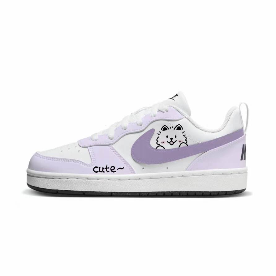 Nike Nike Court Borough Purple Cherry Sam Synthetic Leather Low top Kids' Skateboarding Shoes White Teenagers