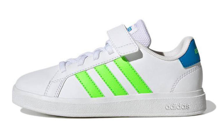 Adidas Neo GRAND COURT 2.0 EL K Synthetic Leather Abrasion Resistant Low top Skateboard Shoes White Green Kids'