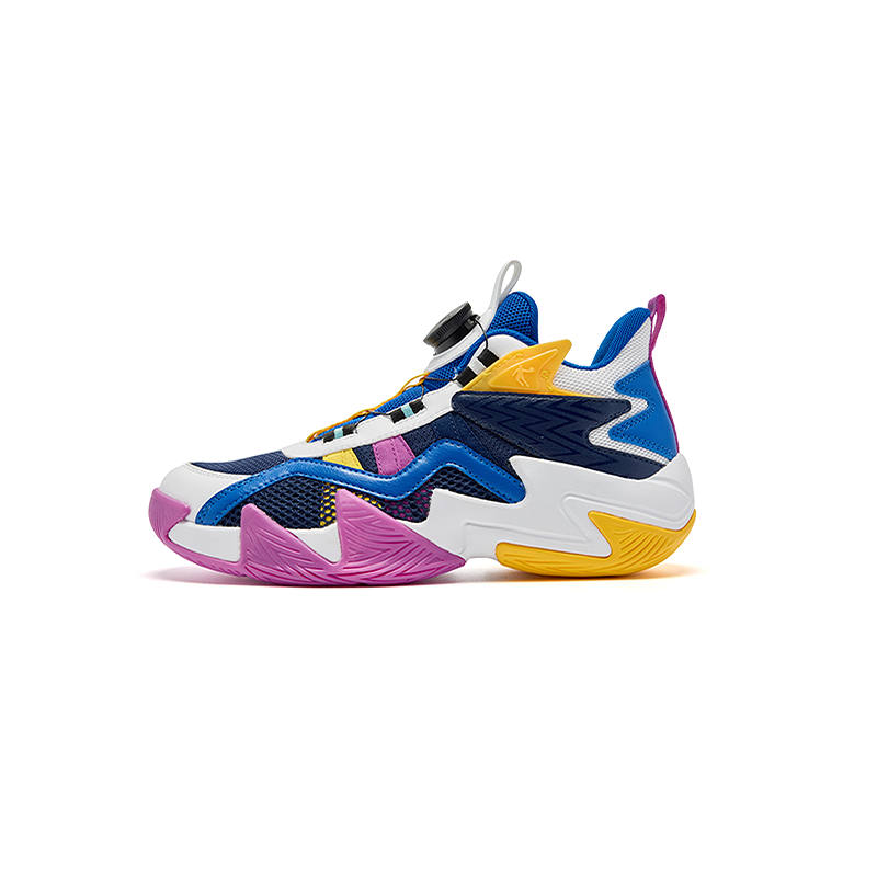QIAODAN Lingren Synthetic Leather, Textile Knob Buckle Cushioning Rebound High top Basketball Shoes