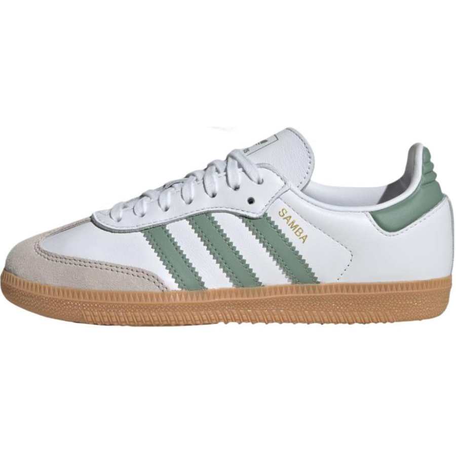 Adidas Originals SAMBA OG Slip Resistant Abrasion Resistant Low top Kids' Skateboarding Shoes White/Green Teenagers