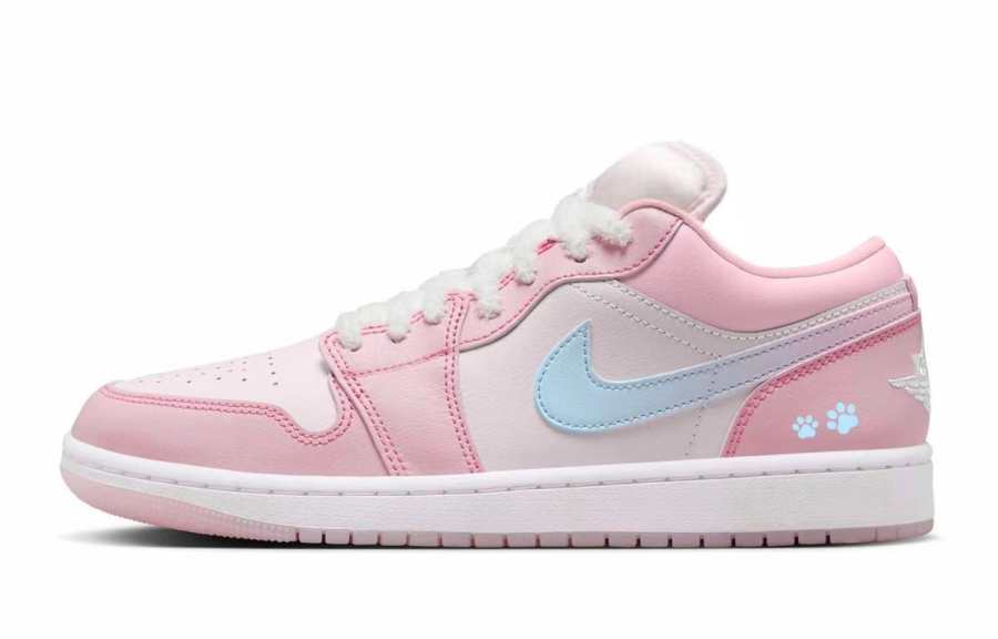Jordan Jordan Air Jordan 1 Blue Pink Meow Synthetic Leather Low top Children's Basketball Shoes Blue/Pink Teenagers