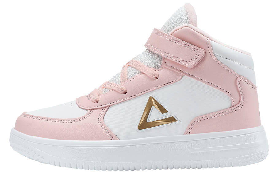 PEAK Synthetic Leather High top Kids' Skateboarding Shoes Light Pink And White Teenagers