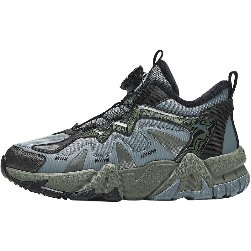 Antakids Trendy Fashion Thickened And Fleece Lined Mid top Casual Shoes Black Gray Teenagers