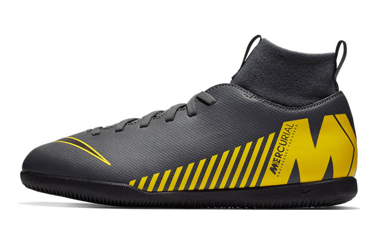 Nike Nike JR Superflyx 6 Club Slip Resistant Cushioning Abrasion Resistant Low top Soccer Shoes Gray Yellow Kids'
