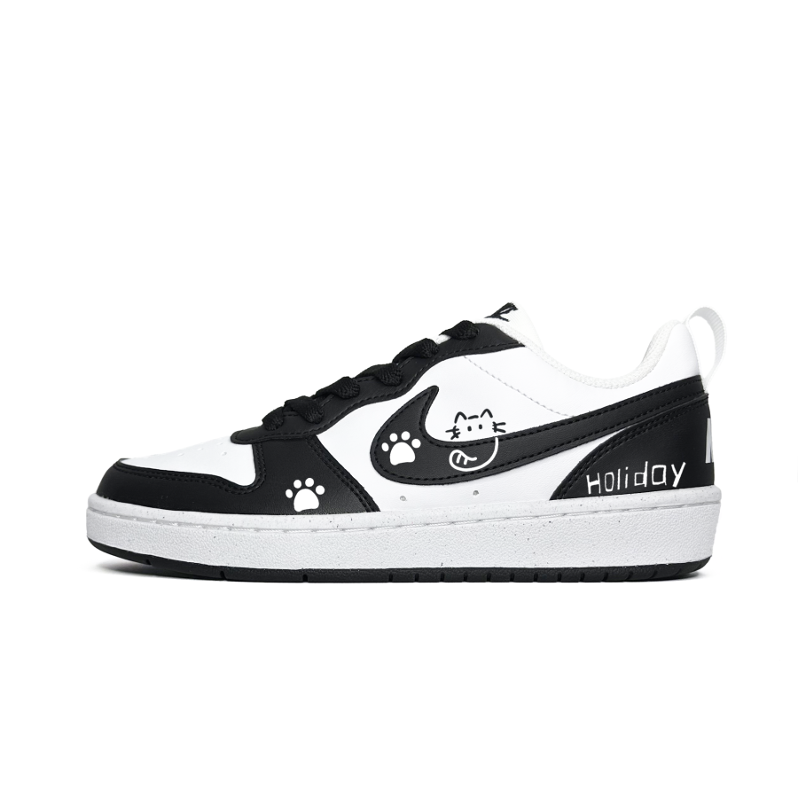 Nike Nike Court Borough LOW RECRAFT Anti Slip Wear Resistant Low Top Kids' Skateboarding Shoes Black White Teenagers