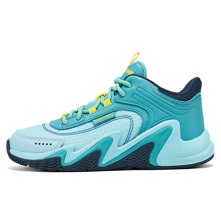 Skechers Kids Synthetic Leather Anti Kick Cushioning Abrasion Resistant Low top Children's Basketball Shoes Light Blue