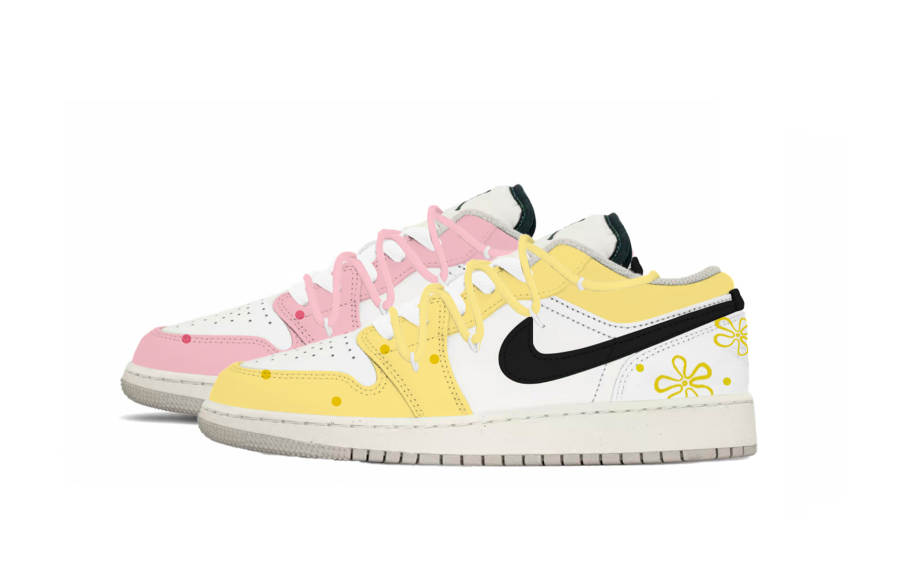 Jordan Jordan Air Jordan 1 SpongeBoB Leather Slip Resistant Abrasion Resistant Low top Children's Basketball Shoes Unisex