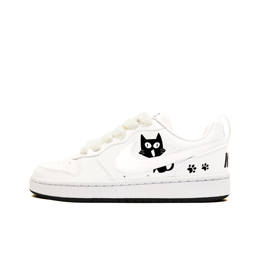 Nike Nike Court Borough Black Cat Shiro Synthetic Leather Low top Skateboard Shoes White Kids'