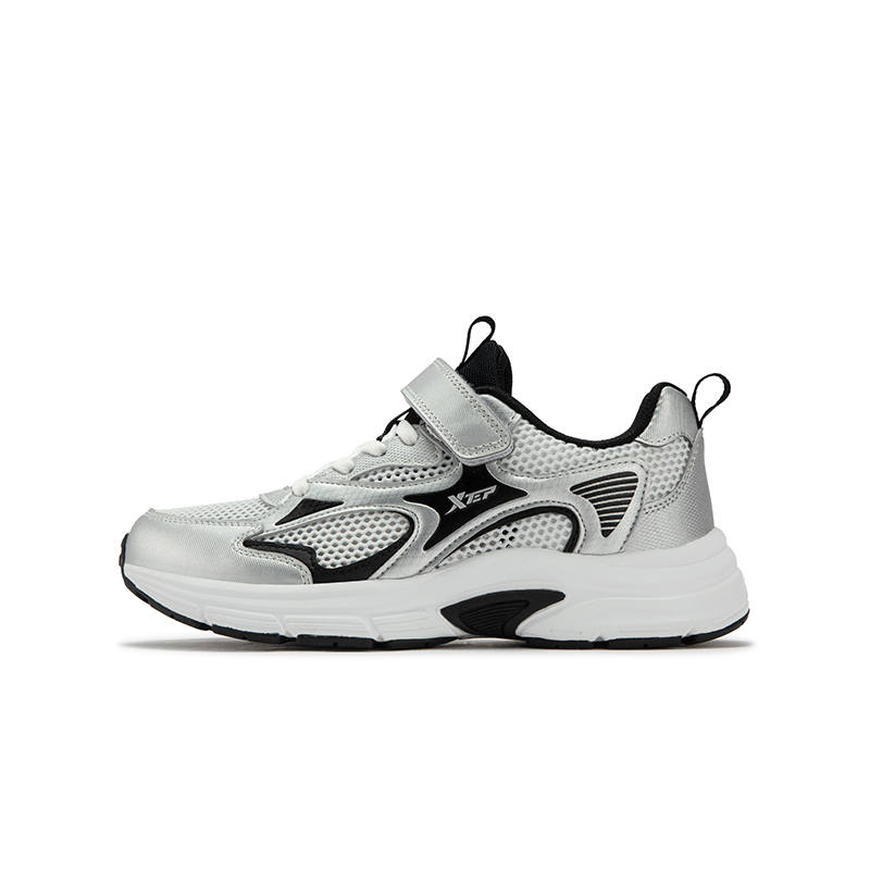 XTEP Synthetic Leather, Textile Slip Resistant Abrasion Resistant Low top Casual Shoes Silver Black Kids'