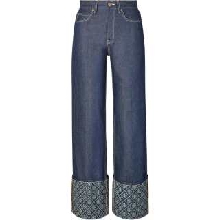 Tory Burch T monogram contrast-cuff jeans