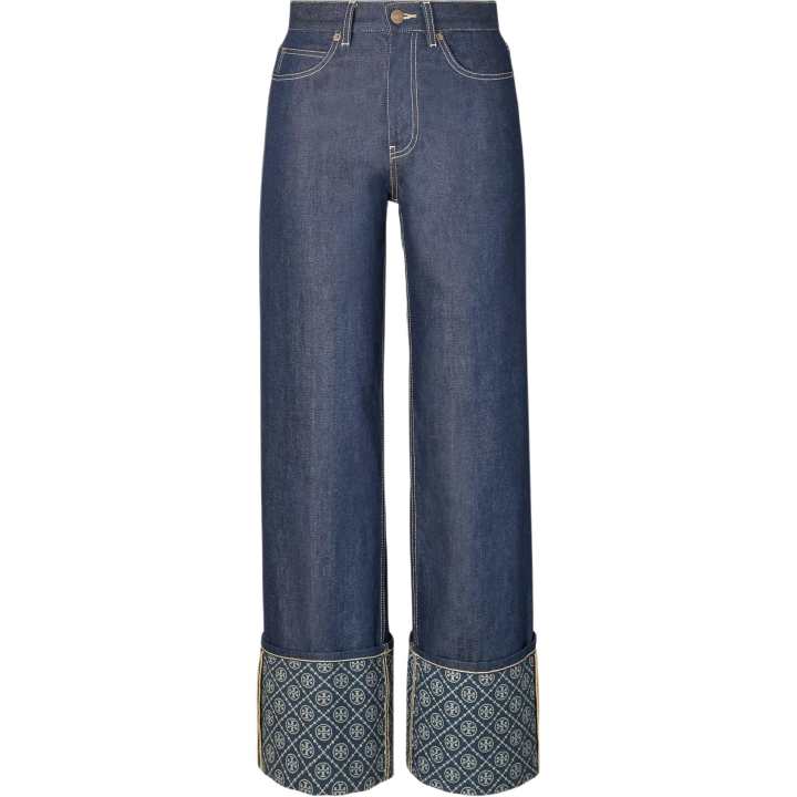 TORY BURCH Tory Burch T monogram contrast-cuff jeans