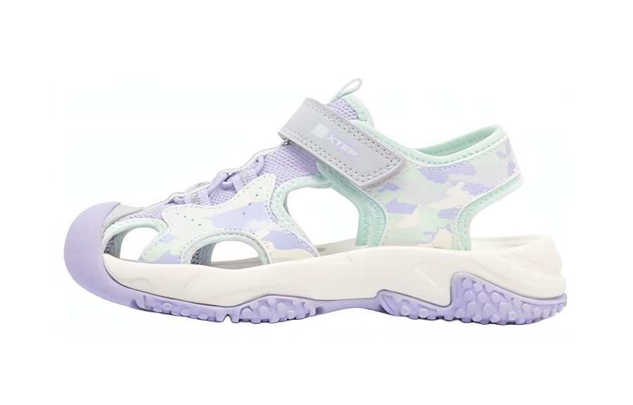 XTEP Slip Resistant Abrasion Resistant Children's Sandals Gray Purple Children Aged 3 7 Years Old