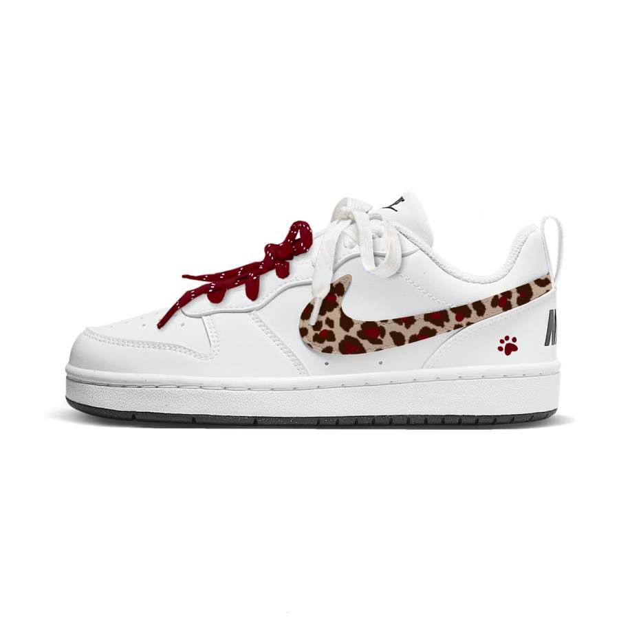 Nike Nike Court Borough Fortune Leopard Shelter Low top Kids' Skateboarding Shoes White Brown Teenagers